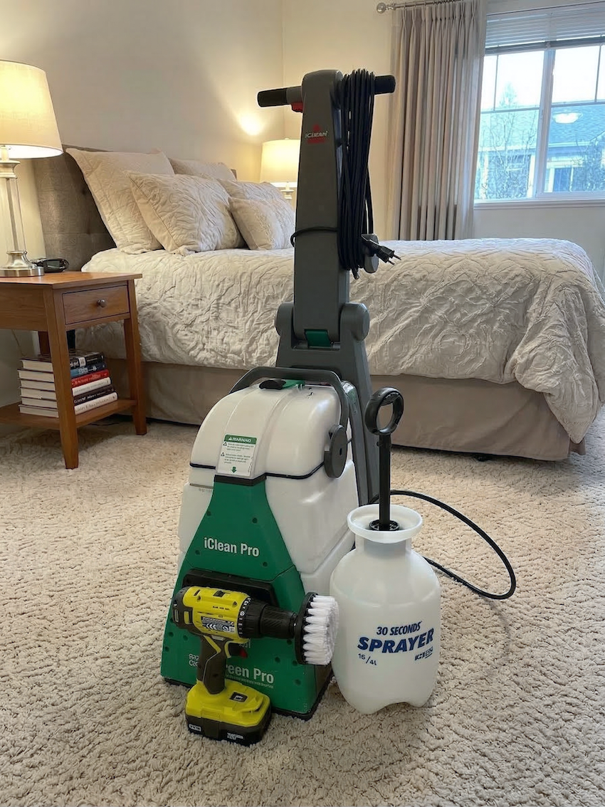 iClean Pro upright carpet cleaner with brush and sprayer